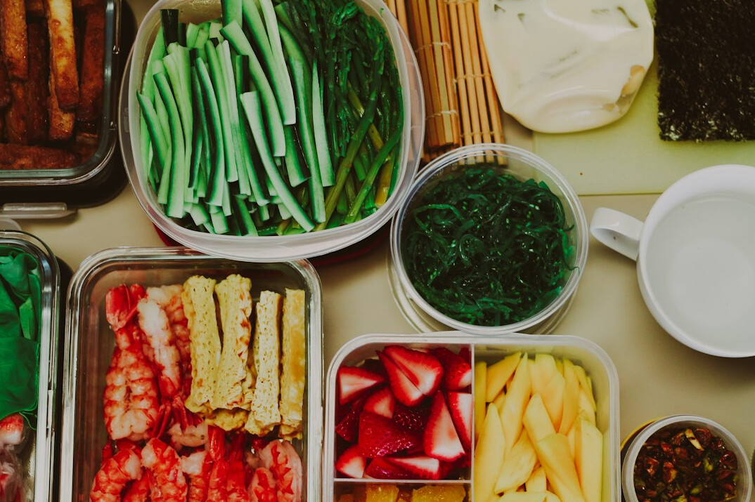 Meal prep containers with healthy food