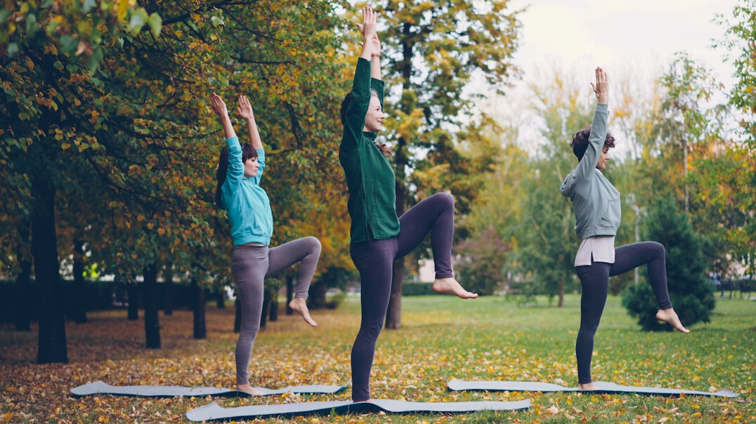 group stretching outdoors