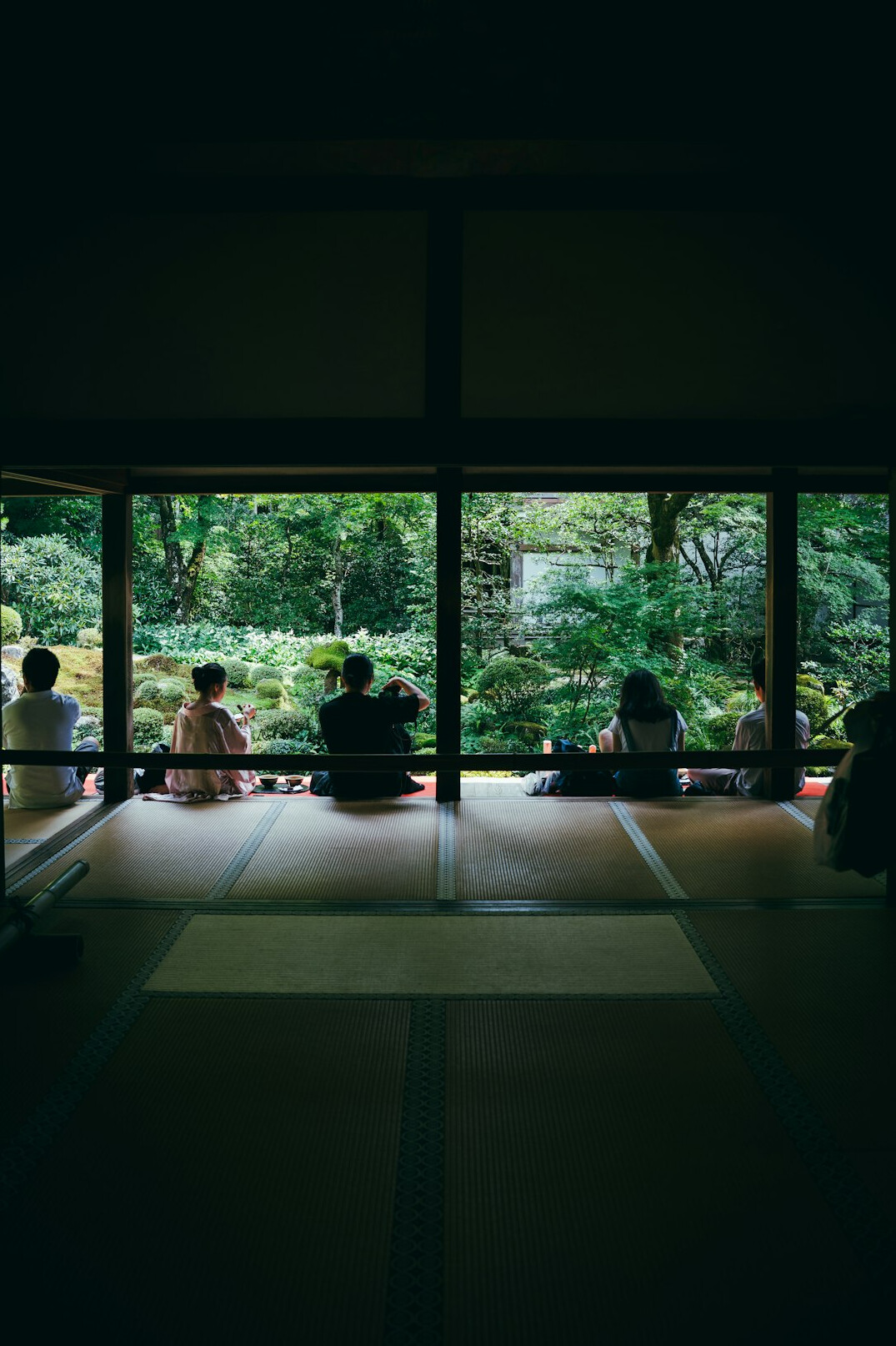 person meditating in serene setting